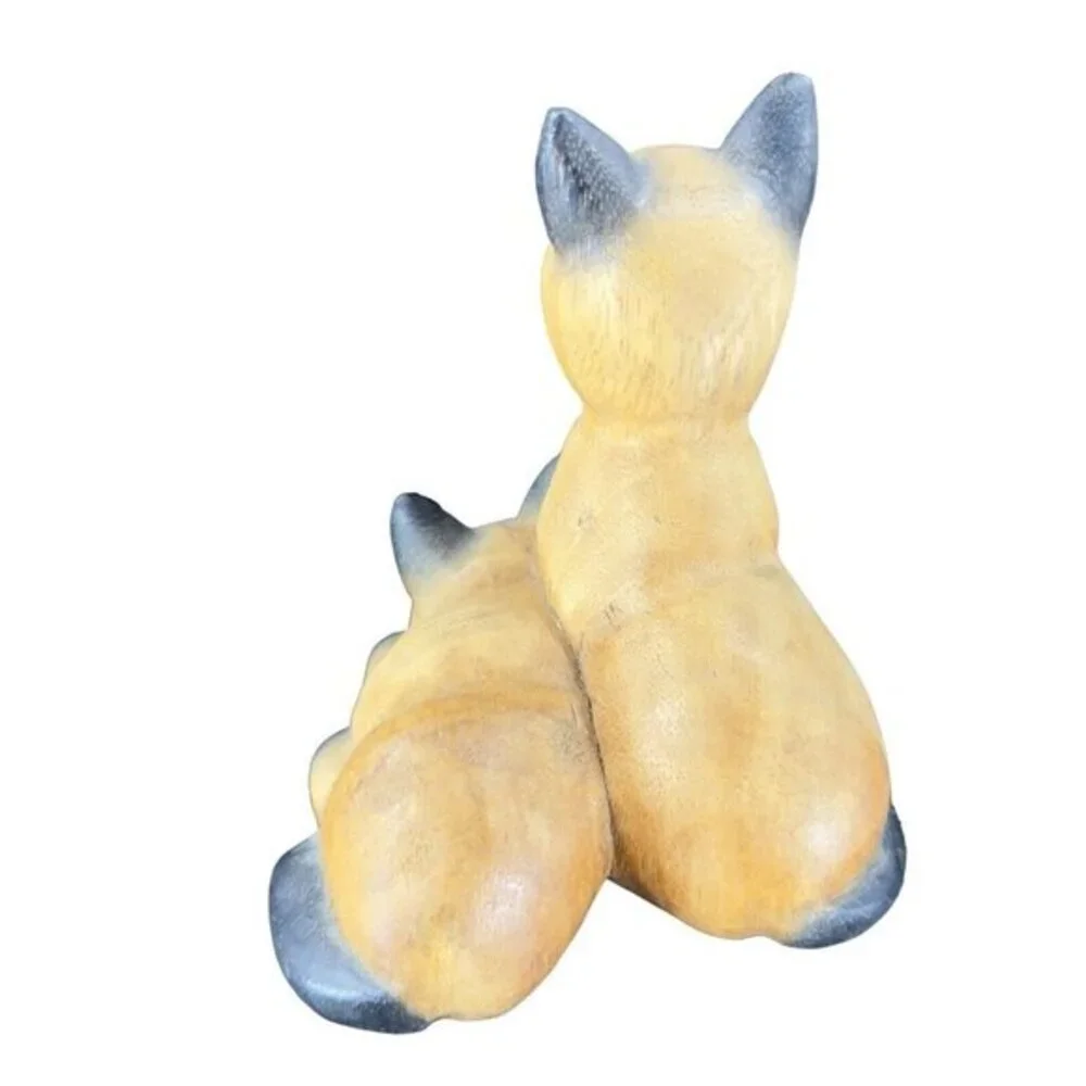 Vintage Hand Carved Wood Kitty Cat‎ Figurine Brown With Blue Eyes Cats Figure
